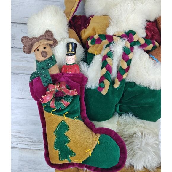 Vintage Kmart Trim A Home Plush Bear 15" Christmas Decoration Wood Base No Tag - Picture 9 of 13